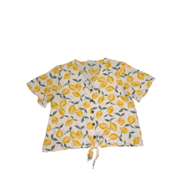 pink rose Tops - Lemon Print Blouse Shirt